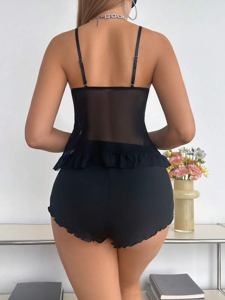 Summer Sexy Lace & Mesh Strap Shorts Sleepwear Set – Comfortable & Stylish Lingerie for Women
