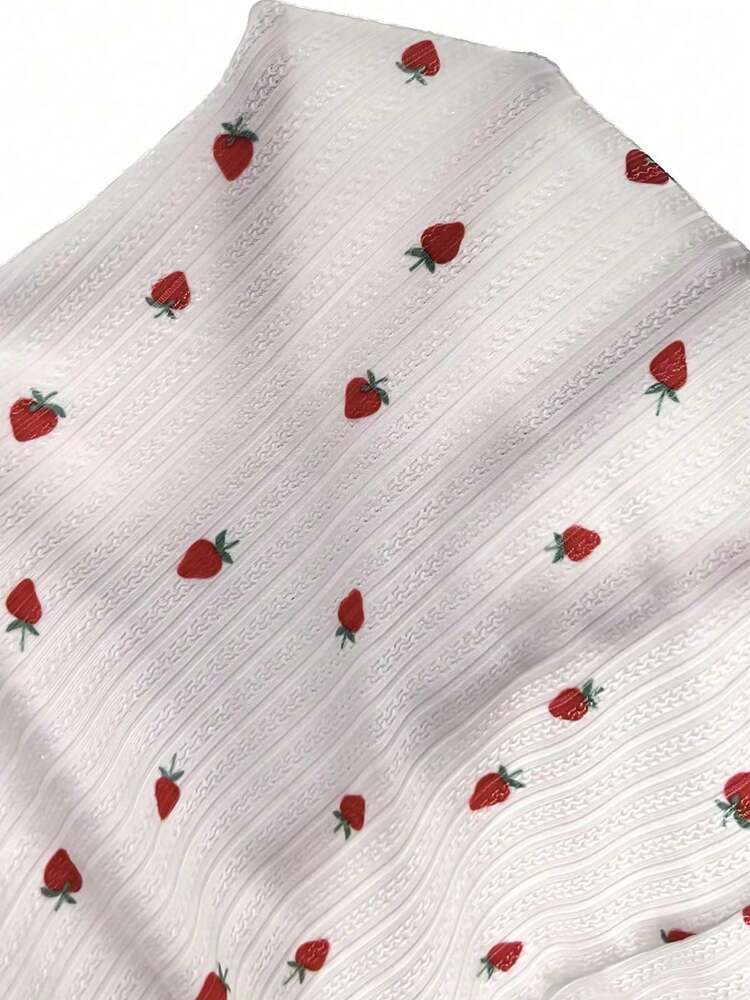 Women’s White Strawberry Print V-Neck Cami Top & Shorts Pajama Set – Cute & Comfortable Sleepwear