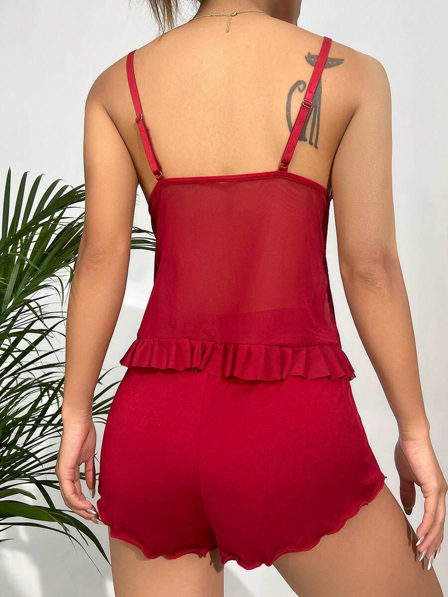 Summer Sexy Lace & Mesh Strap Shorts Sleepwear Set – Comfortable & Stylish Lingerie for Women